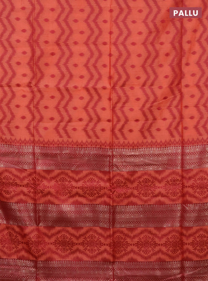 Semi dupion saree peach shade and maroon with allover thread weaves & buttas and zari woven border