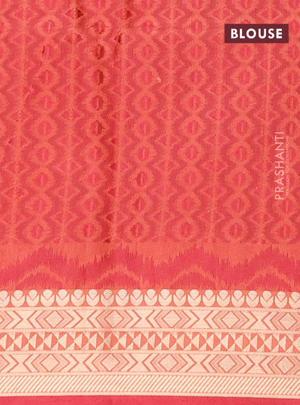 Semi dupion saree peach shade and maroon with allover thread weaves & buttas and zari woven border