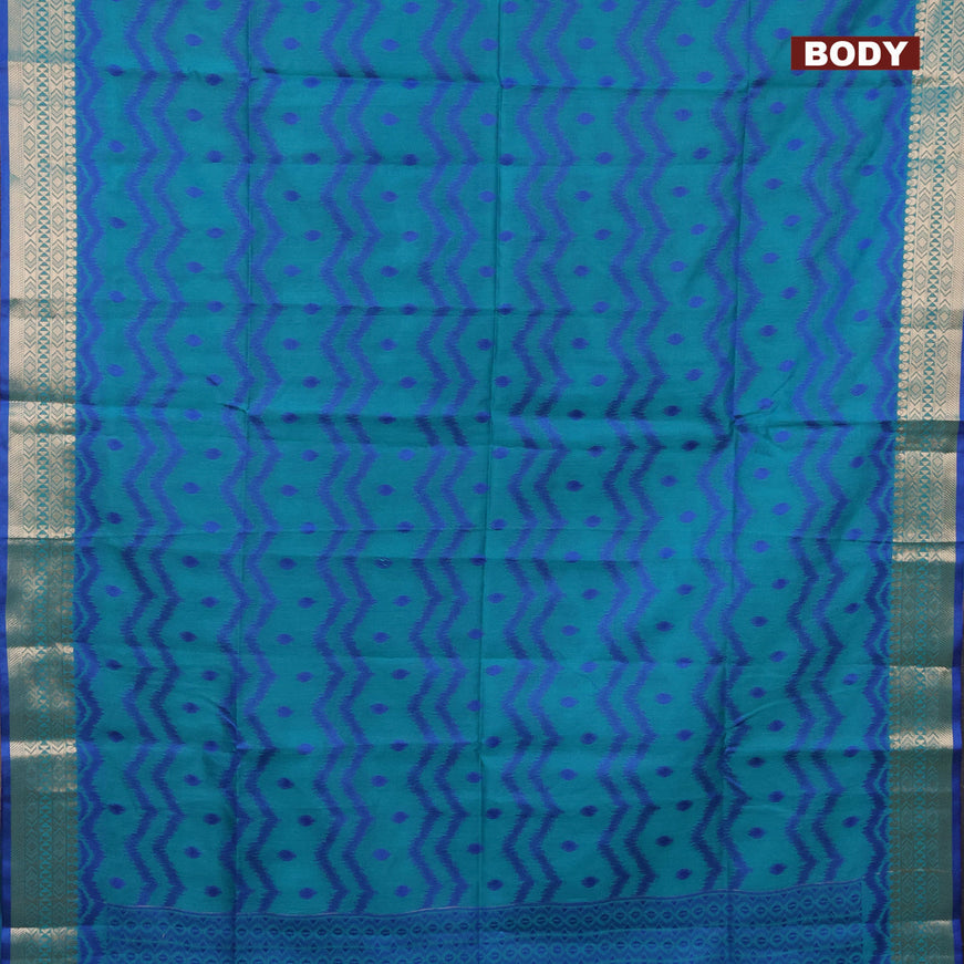 Semi dupion saree teal blue and blue with allover thread weaves & buttas and zari woven border