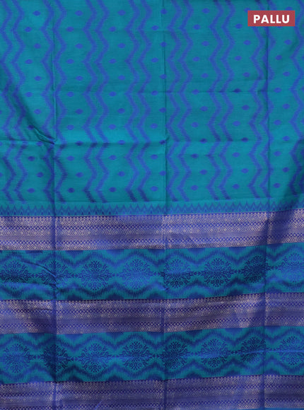 Semi dupion saree teal blue and blue with allover thread weaves & buttas and zari woven border