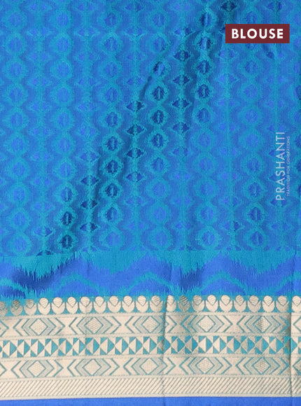 Semi dupion saree teal blue and blue with allover thread weaves & buttas and zari woven border