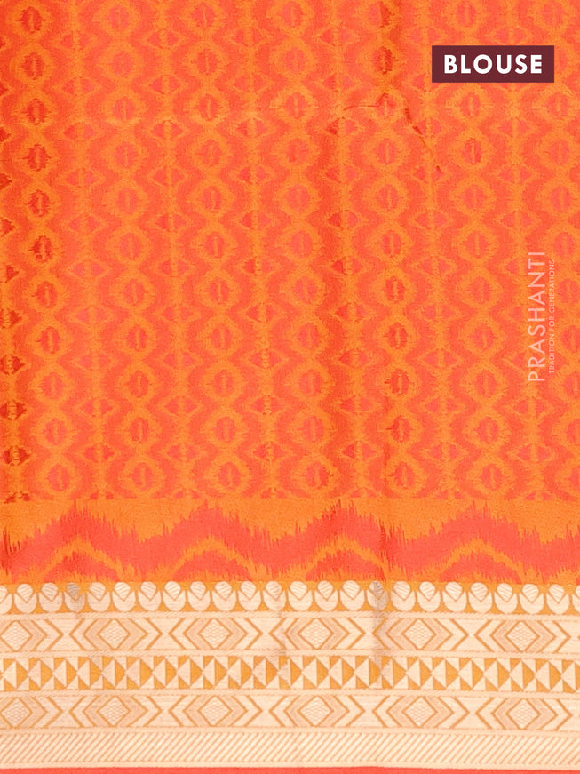 Semi dupion saree mustard yellow and red with allover thread weaves & buttas and zari woven border