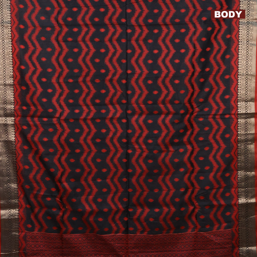 Semi dupion saree black and maroon with allover thread weaves & buttas and zari woven border