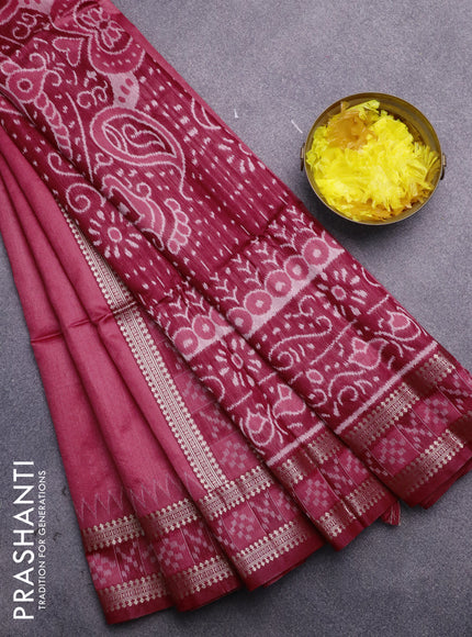 Semi dupion saree pink and maroon with thread woven buttas and thread & zari woven border