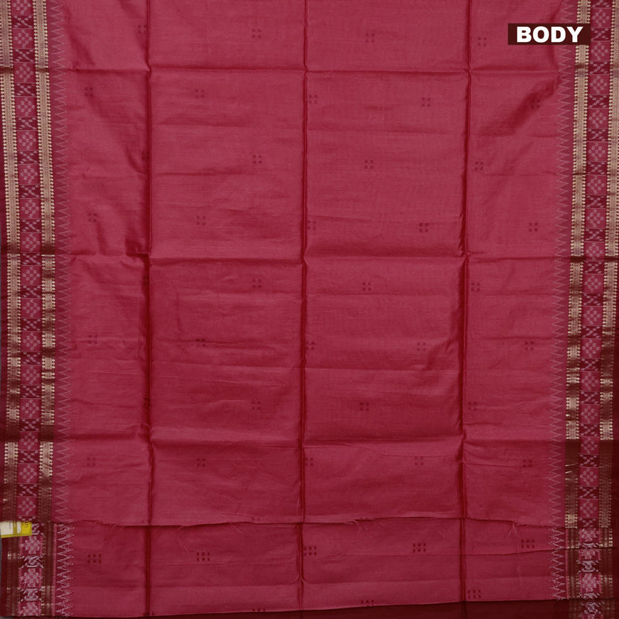 Semi dupion saree pink and maroon with thread woven buttas and thread & zari woven border