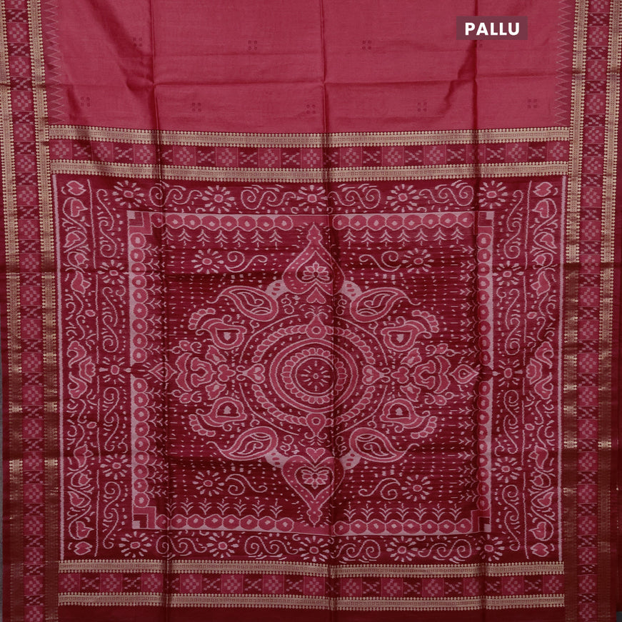 Semi dupion saree pink and maroon with thread woven buttas and thread & zari woven border