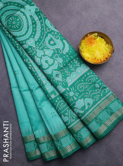 Semi dupion saree teal blue and teal green with thread woven buttas and thread & zari woven border