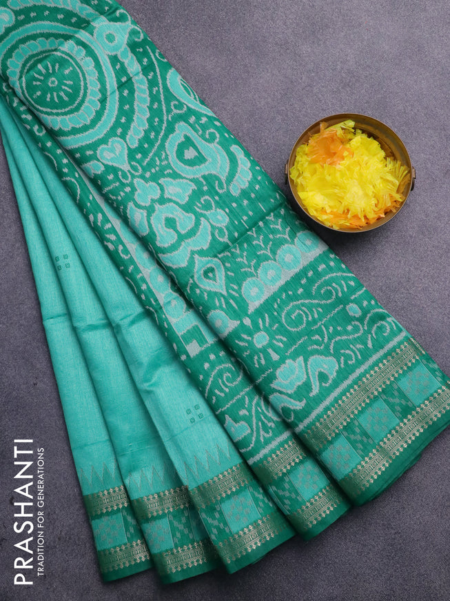 Semi dupion saree teal blue and teal green with thread woven buttas and thread & zari woven border