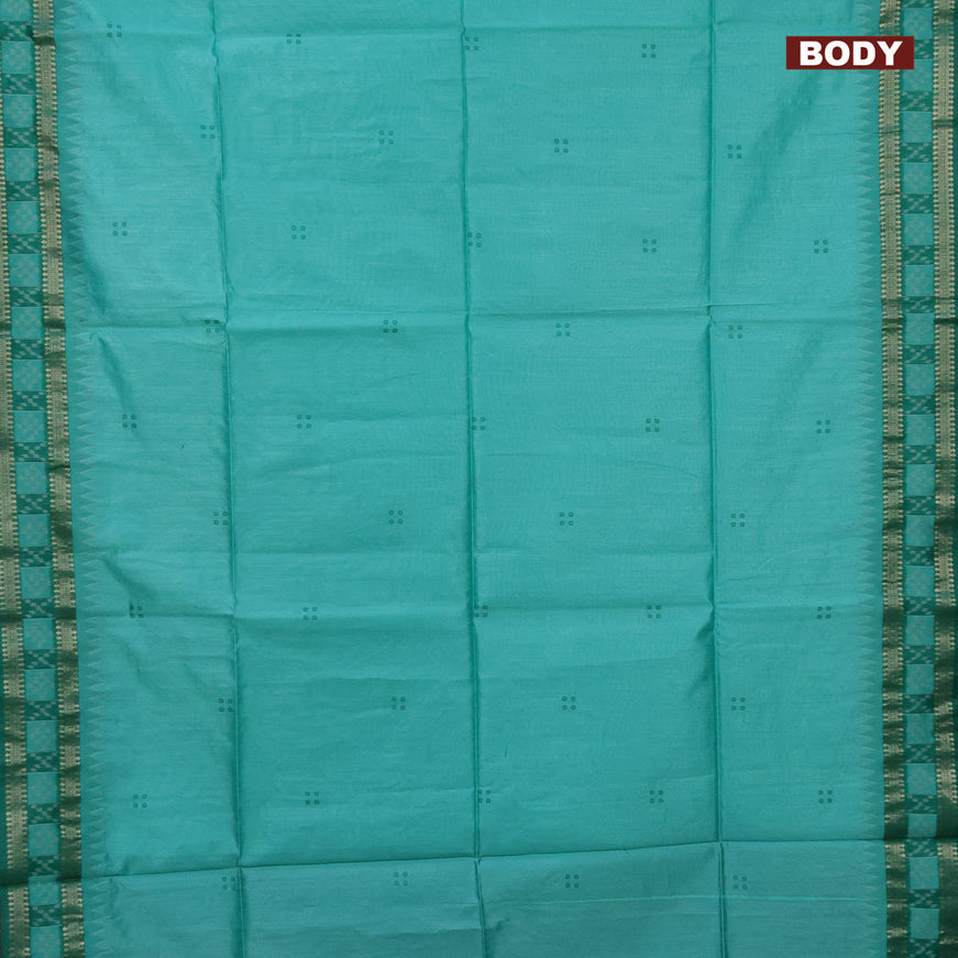 Semi dupion saree teal blue and teal green with thread woven buttas and thread & zari woven border