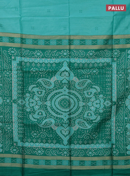 Semi dupion saree teal blue and teal green with thread woven buttas and thread & zari woven border