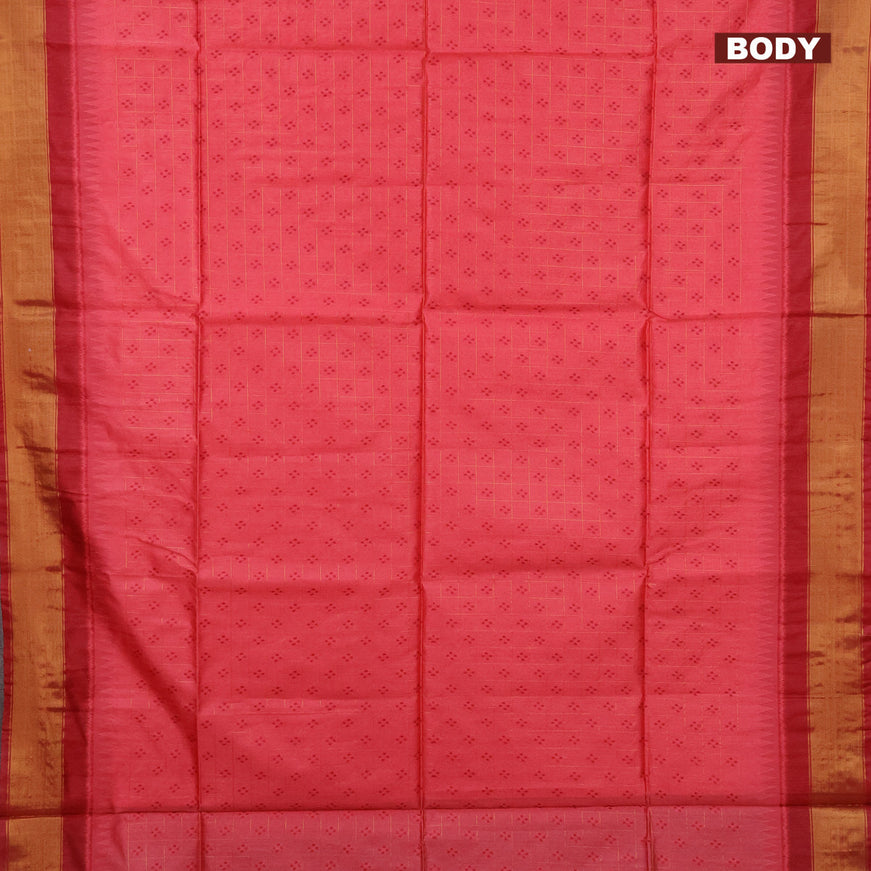 Semi dupion saree pink and maroon with allover zari checks & thread buttas and zari woven border