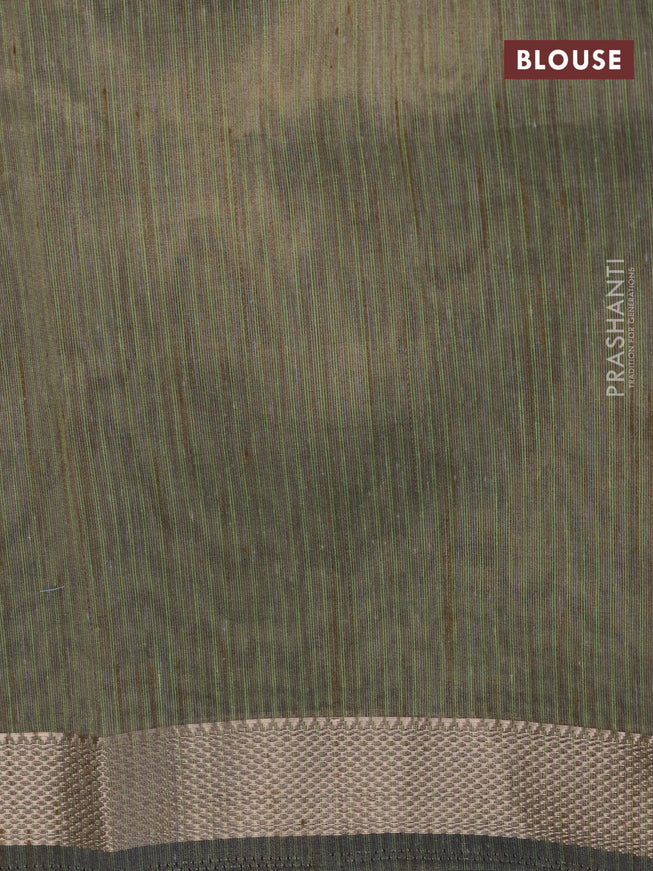 Tissue organza saree green shade with allover kalamkari applique work and zari woven border