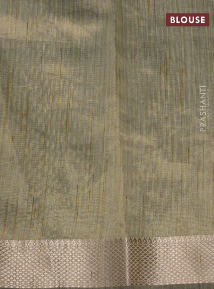 Tissue organza saree olive green with allover kalamkari applique work and zari woven border