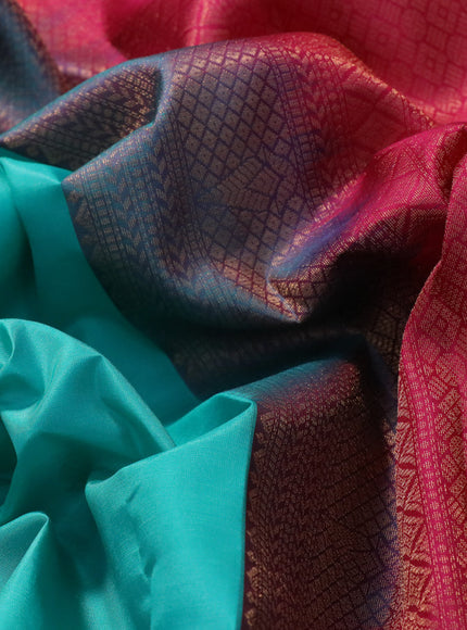 Pure kanjivaram silk saree teal blue and pink with zari woven buttas and simple border