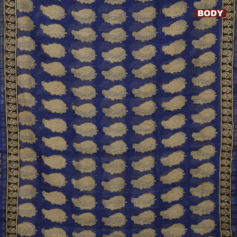 Chanderi bagru saree blue with butta prints and small zari woven border