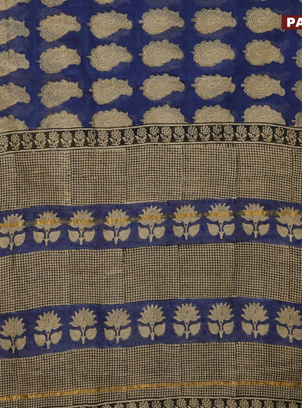 Chanderi bagru saree blue with butta prints and small zari woven border