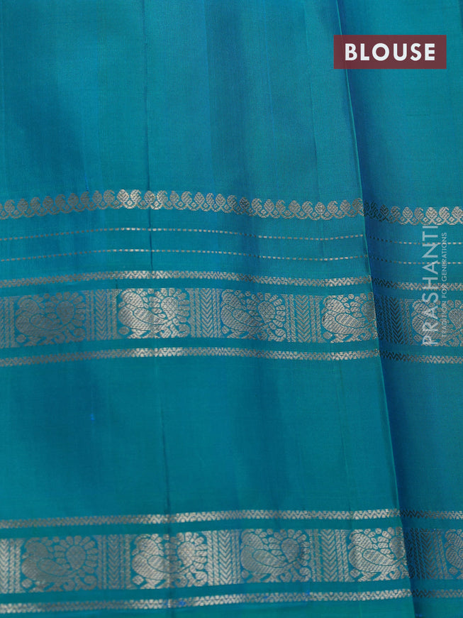 Pure soft silk saree light blue and dual shade of green with allover silver zari weaves and long silver zari woven rettapet border