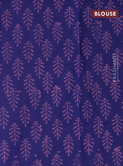 Poly cotton block printed saree pink and dark blue with tree butta prints in borderless style