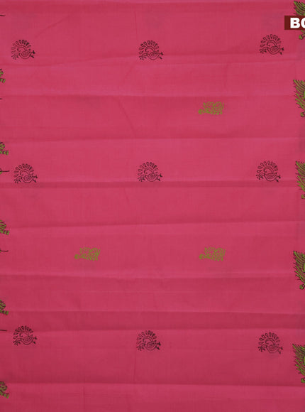 Poly cotton block printed saree pink and black with annam butta prints and printed butta border