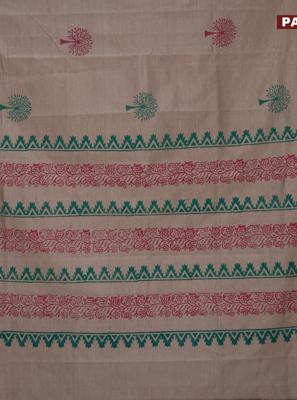 Poly cotton block printed saree grey and purple with butta prints and printed border