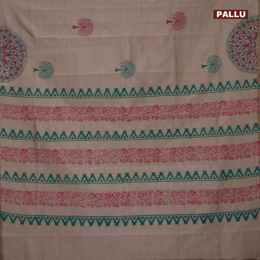 Poly cotton block printed saree grey and purple with butta prints and printed border