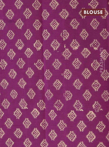 Poly cotton block printed saree grey and purple with butta prints and printed border