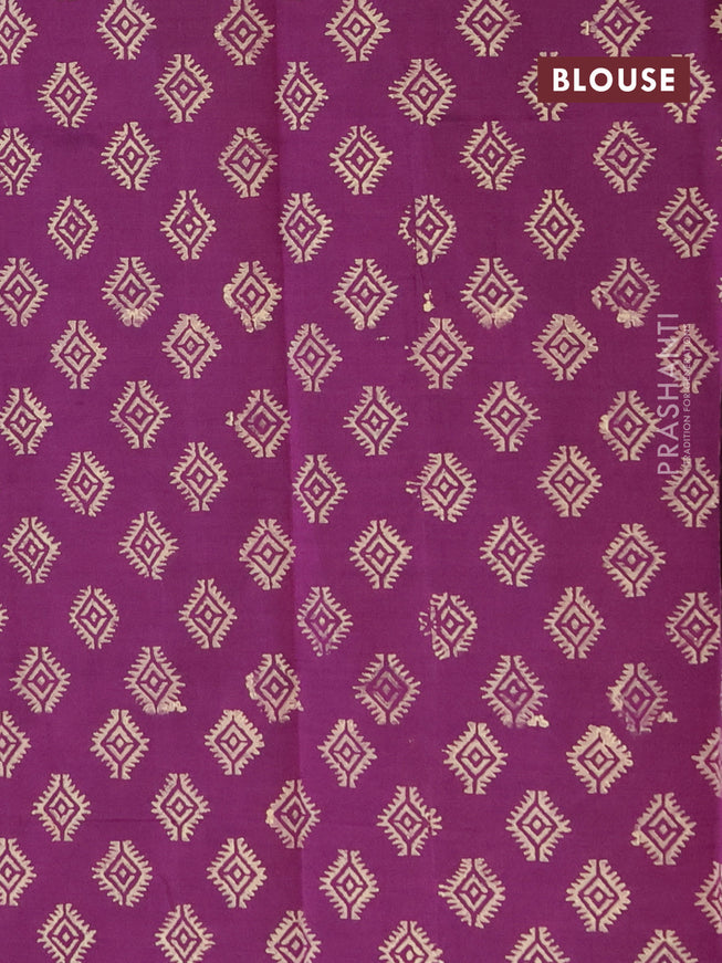 Poly cotton block printed saree grey and purple with butta prints and printed border