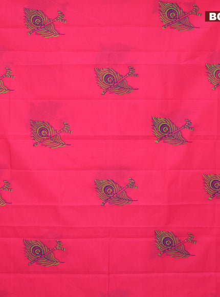 Poly cotton block printed saree pink and elaichi green with butta prints and printed border