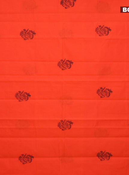 Poly cotton block printed saree orange with butta prints in borderless style