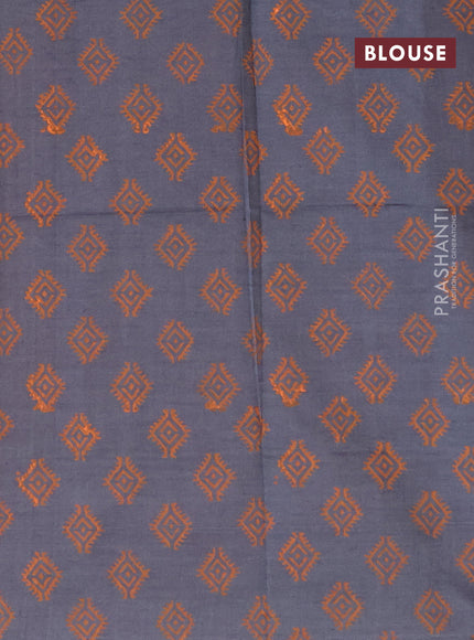 Poly cotton block printed saree orange with butta prints in borderless style