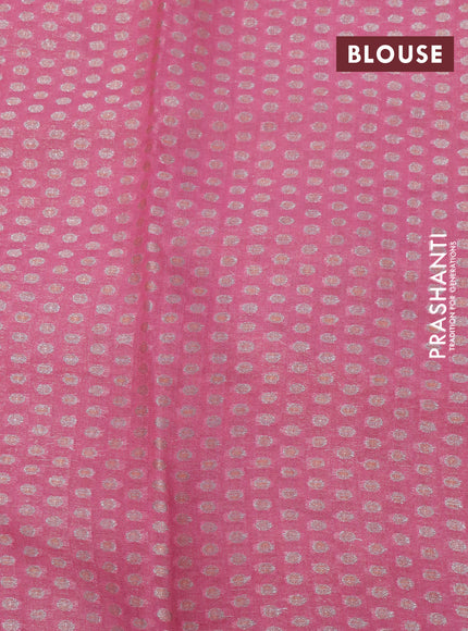 Chiffon silk saree light pink and pink with floral digital prints & zari buttas and zari woven border