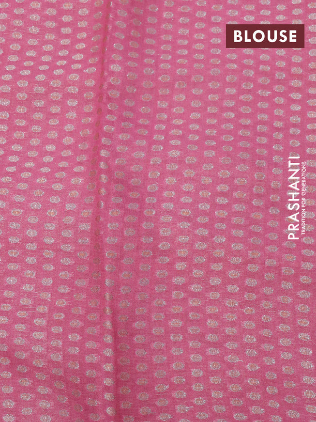 Chiffon silk saree light pink and pink with floral digital prints & zari buttas and zari woven border