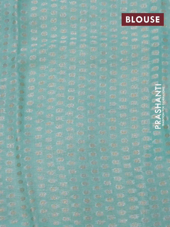 Chiffon silk saree teal green shade with floral digital prints & zari buttas and zari woven border