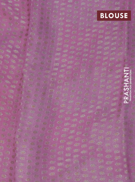 Chiffon silk saree light pink with digital prints & silver zari buttas and silver zari woven border