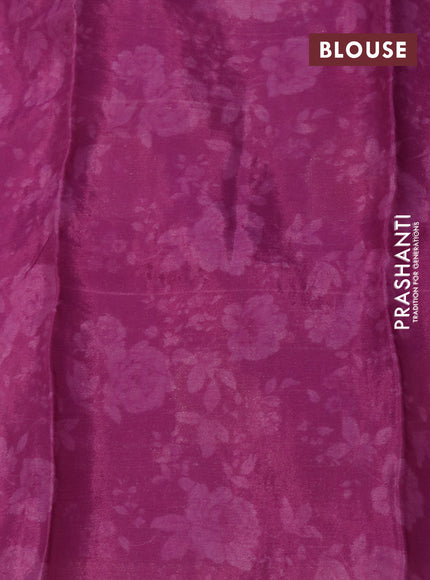 Chiffon silk saree purple with allover floral digital prints & zari checks and zari woven border