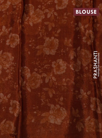 Chiffon silk saree brown with floral digital prints & zari checks and zari woven border