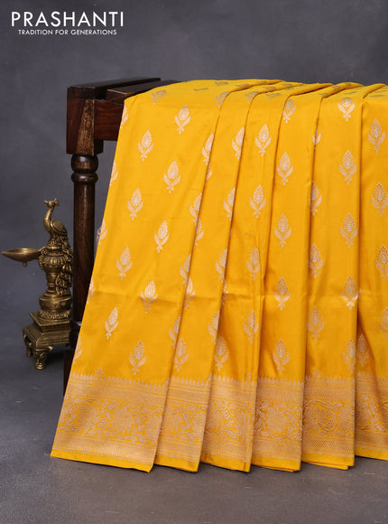 Banarasi uppada silk saree mustard yellow with allover zari woven buttas and zari woven border