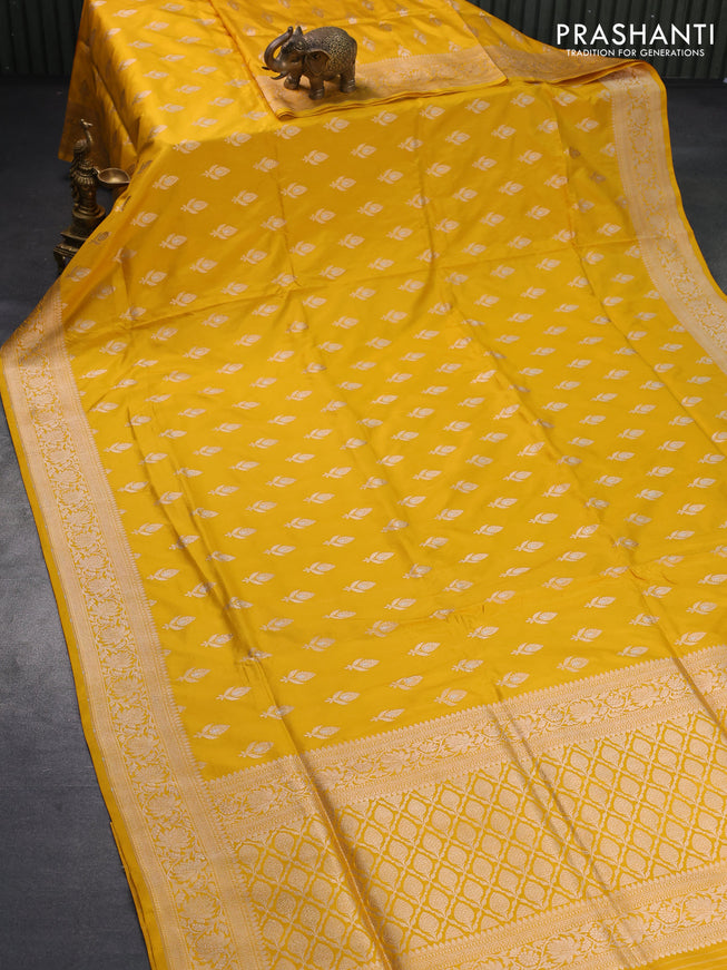 Banarasi uppada silk saree mustard yellow with allover zari woven buttas and zari woven border