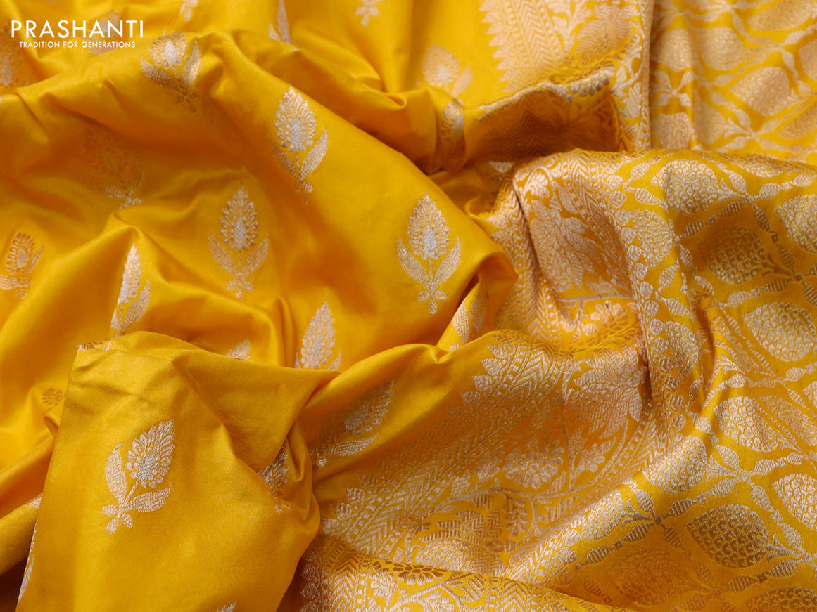 Banarasi uppada silk saree mustard yellow with allover zari woven buttas and zari woven border