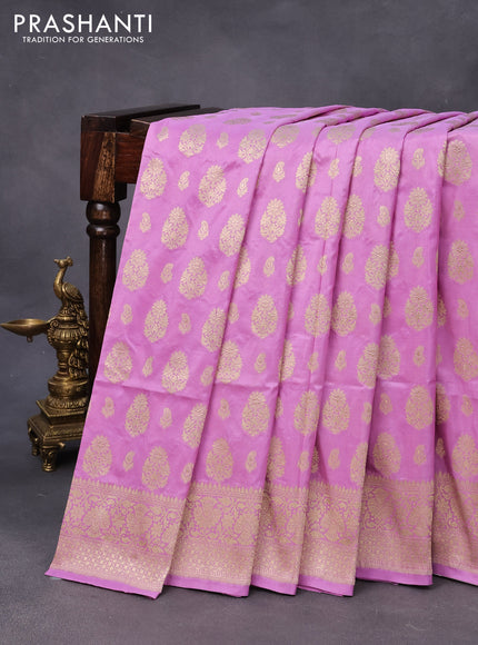 Banarasi uppada silk saree lavender shade with allover zari woven butta weaves and zari woven border