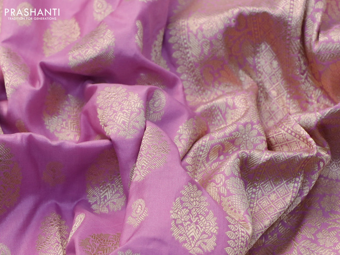 Banarasi uppada silk saree lavender shade with allover zari woven butta weaves and zari woven border