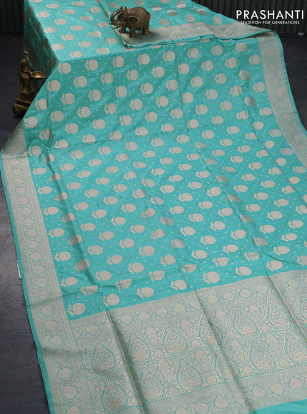 Banarasi uppada silk saree teal blue with zari woven floral buttas and zari woven border