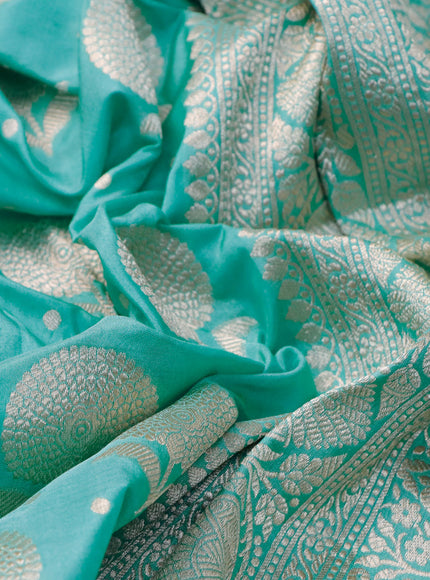 Banarasi uppada silk saree teal blue with zari woven floral buttas and zari woven border