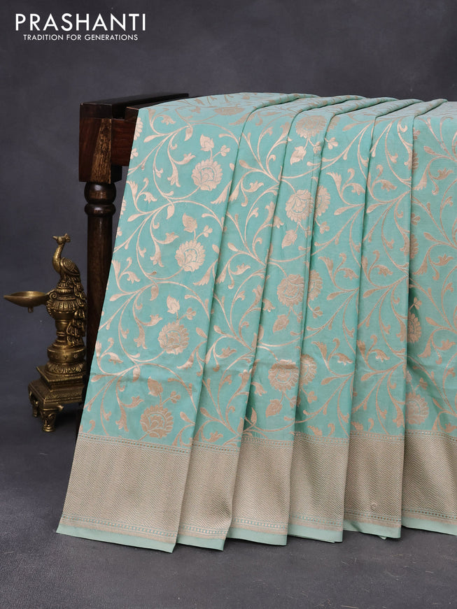 Banarasi uppada silk saree pastel blue with allover zari woven brocade weaves and zari woven border