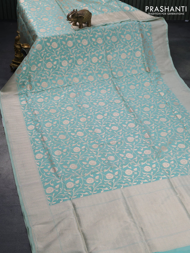 Banarasi uppada silk saree pastel blue with allover zari woven brocade weaves and zari woven border