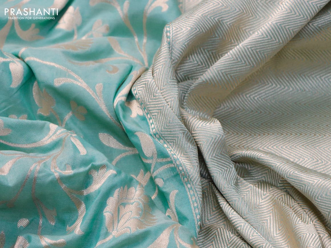 Banarasi uppada silk saree pastel blue with allover zari woven brocade weaves and zari woven border