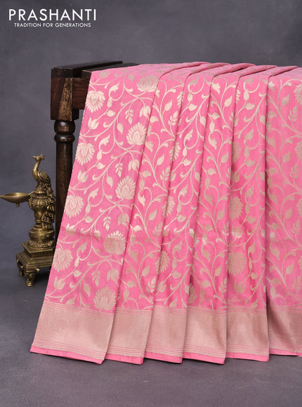 Banarasi uppada silk saree pastel pink with allover zari woven brocade weaves and zari woven border