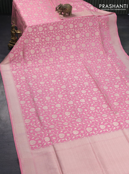 Banarasi uppada silk saree pastel pink with allover zari woven brocade weaves and zari woven border