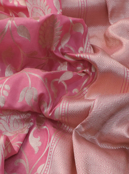 Banarasi uppada silk saree pastel pink with allover zari woven brocade weaves and zari woven border