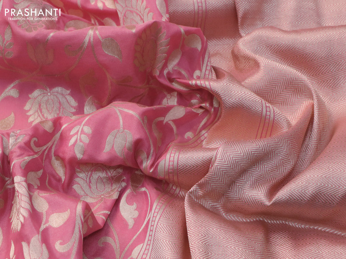 Banarasi uppada silk saree pastel pink with allover zari woven brocade weaves and zari woven border